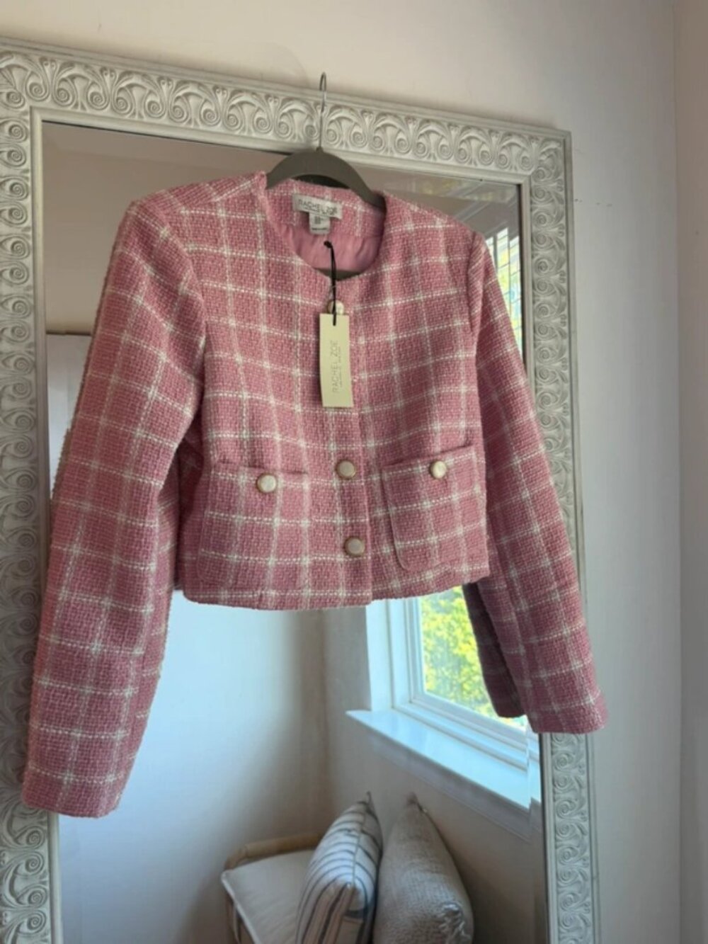 Rachel Zoe Barbiecore Tweed Semi Cropped Blazer Jacket